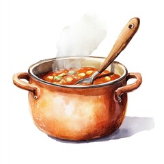 Watercolor illustration of a pot of steaming soup (2)