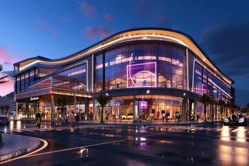 Pixel Perfect Picture of Shopping Mall Building Exterior View at Night Rendered in 3D