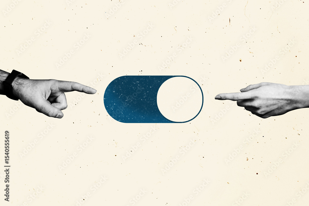 Poster template sketch image composite artwork collage of hand hold gesture showing finger point touch uplo