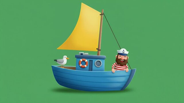 Cartoon ship with captain illustration