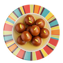 Gulab jamun dessert served on plate on transparent background