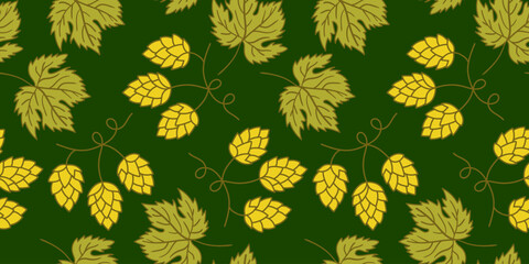 seamless hops and leaves pattern on a rich green background ideal for brewing themes craft beer branding and natural botanical designs