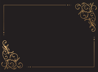 A sophisticated black background adorned with elegant golden floral corner ornaments and a subtle border.