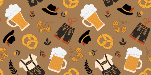 playful october festival background design repeatable print for german events parties promotions showcasing beer pretzels attire seamless oktoberfest pattern