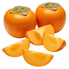 Persimmons and slices arrangement on transparent background
