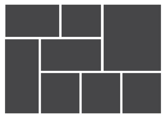 5 Empty geometric photo collage grid rectangle template shape. Modern tiles pattern mosaic for portfolio presentation. Background and photo album for wall mood board.	