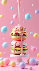 Obraz premium Sweet pink glaze dripping over delicious double burger