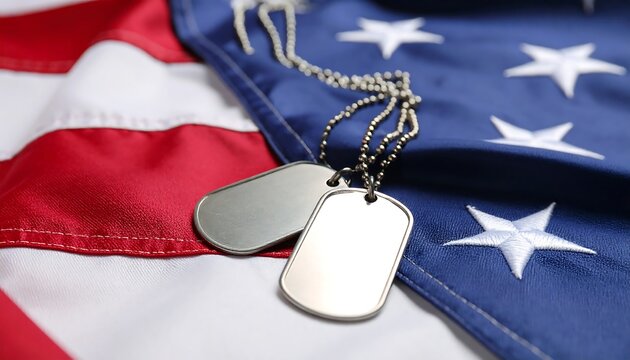 Military Dog Tags on US Flag. - Powered by Adobe