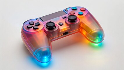 Classic Retro Gaming Console Redesign Mockup with Transparent Plastic Shell and Bold Vibrant Colors – Nostalgic Video Game Device for Modern Tech and Entertainment Marketing