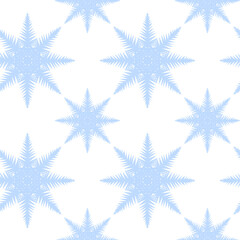 Vector illustration of a single detailed snowflake. Geometric symmetrical shape, icy blue and white tones, isolated on transparent background. Perfect for winter design, Christmas cards, seasonal deco