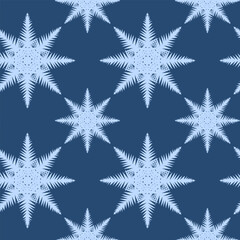 Vector illustration of a single detailed snowflake. Geometric symmetrical shape, icy blue and white tones, isolated on transparent background. Perfect for winter design, Christmas cards, seasonal deco