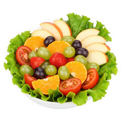 Fruit salad with lettuce on transparent background