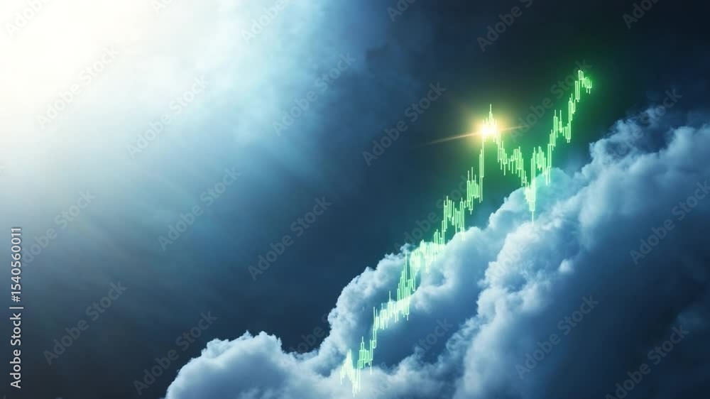 Poster climbing to new heights: abstract rendering of a vibrant, glowing graph ascending through a celestia