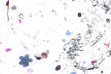 pink glitter, crystals and stones and bubbles in the water, beautiful original shiny background,...