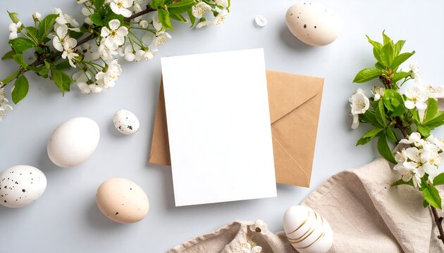 Easter card mockup with spring blossoms.
