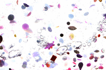 pink glitter, crystals and stones and bubbles in the water, beautiful original shiny background, glitter tornado