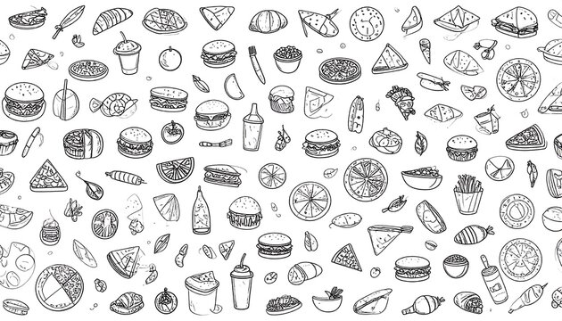 Doodle Food Seamless Pattern.