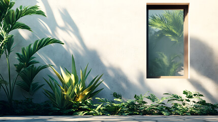 fachada de una casa con un ventanal moderno con plantas verdes decorativas diseño floral y elegante