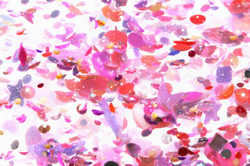 pink glitter, crystals and stones and bubbles in the water, beautiful original shiny background, glitter tornado