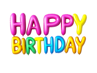 Colorful balloon letters spelling Happy Birthday isolated on transparent background