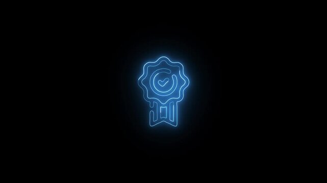 Glowing Achievement Award and Symbol in HD Video Neon Animation on Black Background