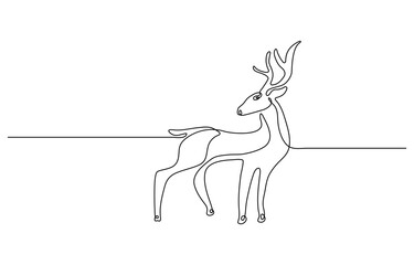 Deer continuous one line drawing. Editable stroke on a white isolated background. Vector illustration