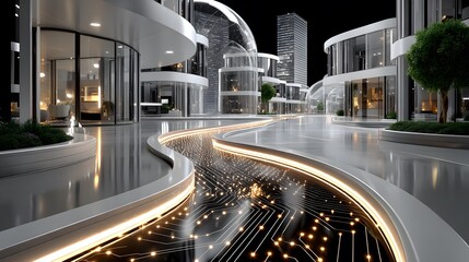 Digital architecture concept with white curves and patterns high resolution background