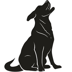 Stylized black silhouette of a sitting dog howling against a plain background.