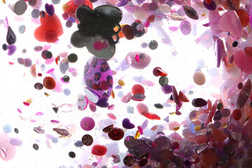 pink glitter, crystals and stones and bubbles in the water, beautiful original shiny background,...