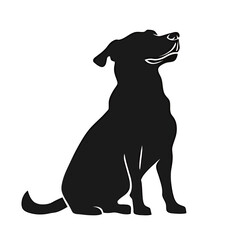 Silhouette of a happy black dog sitting gracefully against a plain background.