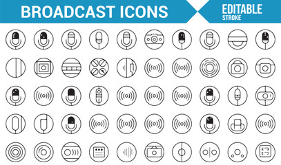 Vector Set of Broadcast Icons: Sound, Audio, Camera, and Microphone Symbols