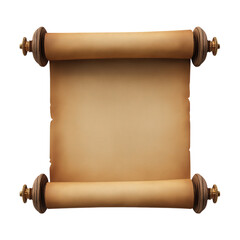 3D render of a blank parchment scrolls isolated on a transparent background, cutout PNG file