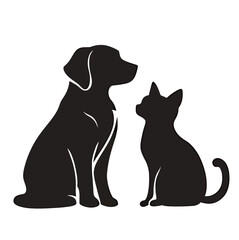 Obraz premium Silhouettes of a dog and cat, symbolizing friendship and companionship.