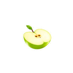 Half a Green Apple: A captivating studio shot featuring a single, crisp green apple, expertly halved to reveal its intricate core and seeds, all set against a simple, elegant backdrop.