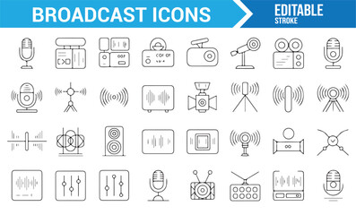 Icons for Broadcast and Media Production: Line Designs of Sound, Camera, and Microphones