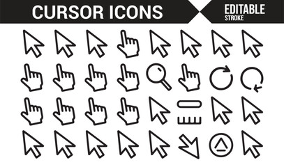 Various Cursor Icons Set: Arrows, Hand, Wait, and Click Cursors for UI