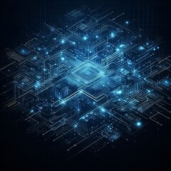 Fototapeta premium Futuristic Tech Blueprint – Digital Circuit Background with Neon Blue Lines
