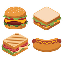 tasty hamburger and sandwich vector illustration isolated on white background