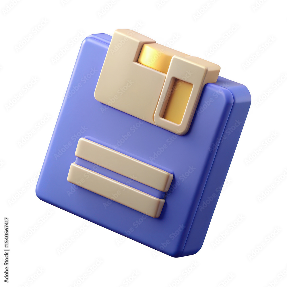 Poster 3d render of a retro floppy disk icon isolated on transparent background