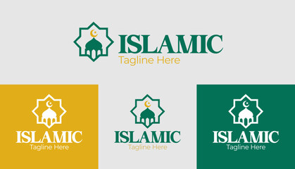 Intricate Islamic geometric star design in green and gold.