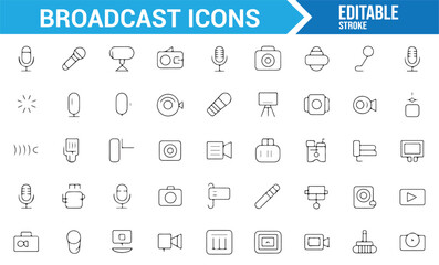 Minimalist Broadcast Icons Set: Microphones, Cameras, and Sound Waves