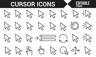 Set of Simple Line Icons for Mouse Cursors: Click, Wait, and Arrow Styles