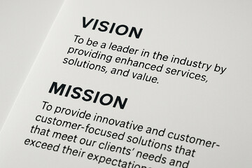 Closeup White Paper Corporate Vision Mission Statement Text Black Bold Font business