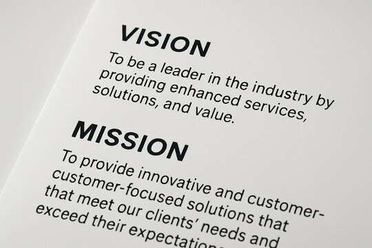 Closeup White Paper Corporate Vision Mission Statement Text Black Bold Font business - Powered by Adobe