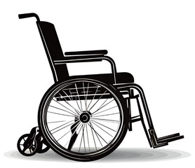 A sleek black silhouette of a wheelchair, symbolizing mobility and independence.