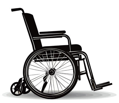 A sleek black silhouette of a wheelchair, symbolizing mobility and independence.