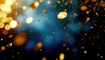Golden Coins and Bokeh Effects Creating Festive Atmosphere