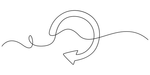 Continuous drawing of one line of a round arrows. Insurance concept. Arrows symbol isolated on a white background. Vector illustration, Arrow in a circle continuous one line drawing, Arrow Symbol