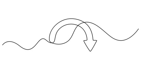 Continuous drawing of one line of a round arrows. Insurance concept. Arrows symbol isolated on a white background. Vector illustration, Arrow in a circle continuous one line drawing, Arrow Symbol