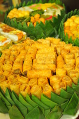 Indonesian traditional snacks on decorated tray. It is usually called 